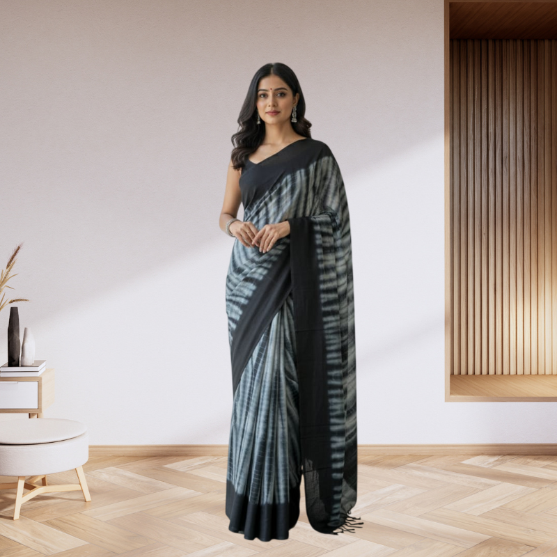 Tie & Dye Mulmul Cotton Saree | Ultra-Soft Breathable Hand-Dyed Cotton | Everyday Summer Wear with Blouse Piece